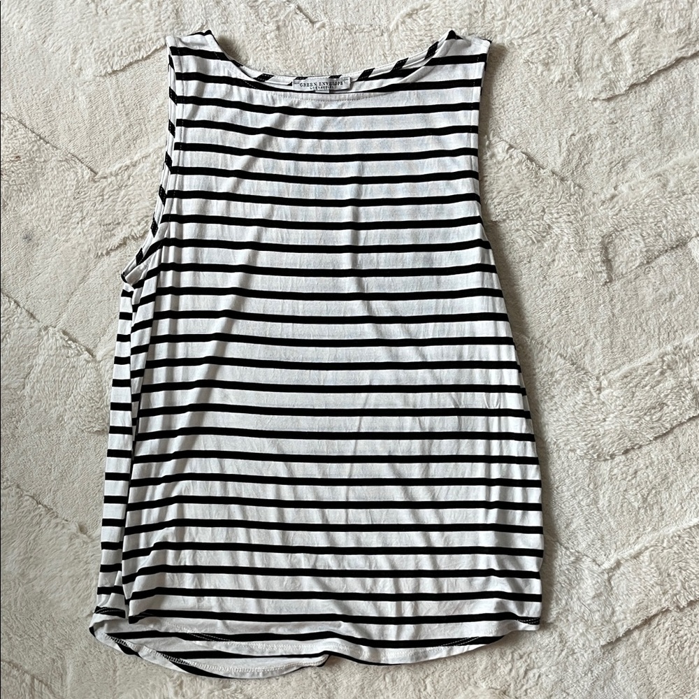 3 for $7 SALE Green Envelope Black and White Striped Tank Top